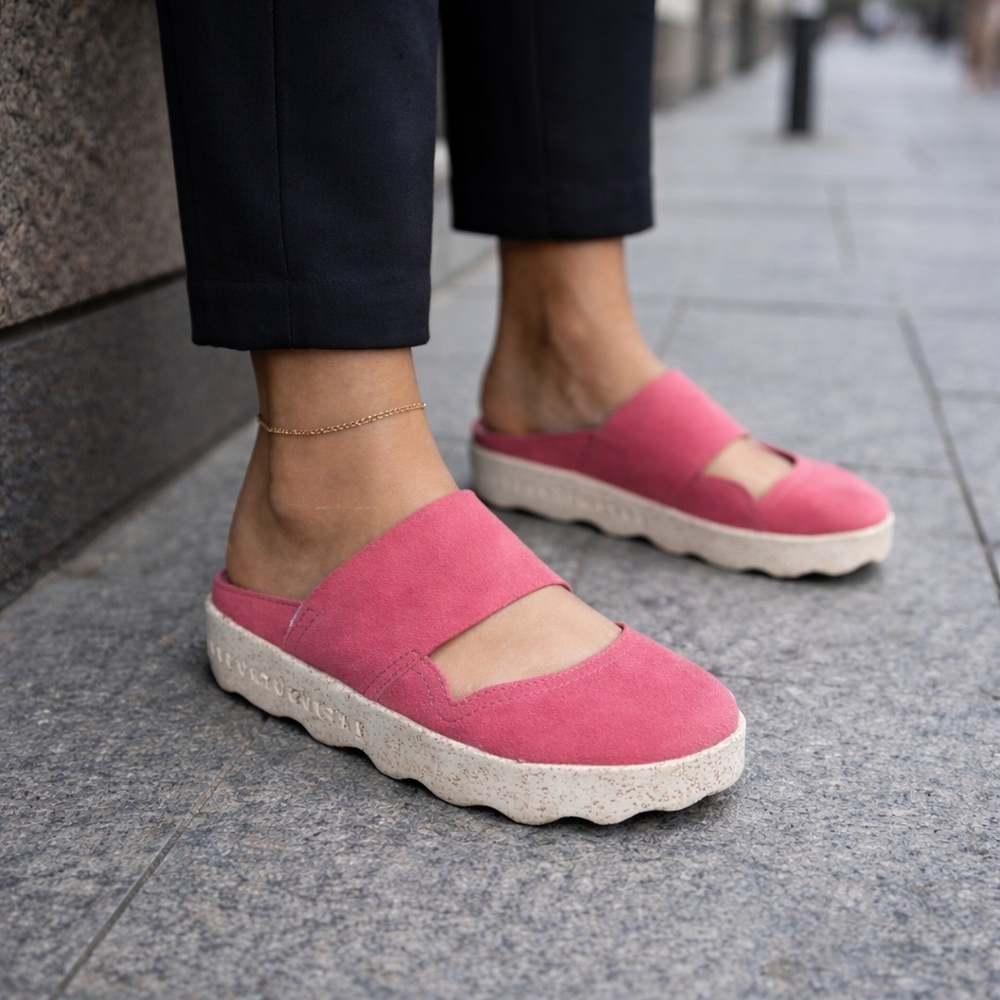 Asportuguesas Pink Suede Negative Carbon Footprint Cork Platform Sandals